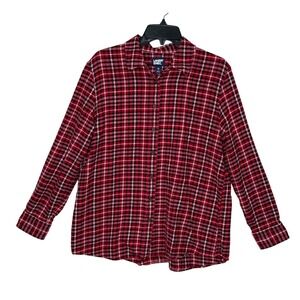Lands' End Women's Flannel Shirt Red Plaid 100% Cotton Size XL (18) Traditional